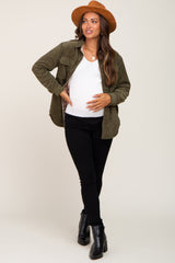 Olive Reversible Maternity Shirt Jacket