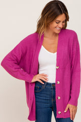 Magenta Brushed Button Front Maternity Cardigan