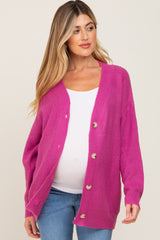 Magenta Brushed Button Front Maternity Cardigan