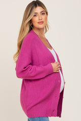 Magenta Brushed Button Front Maternity Cardigan