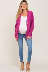 Magenta Brushed Button Front Maternity Cardigan