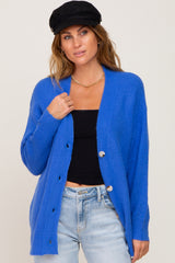 Royal Blue Brushed Button Front Cardigan