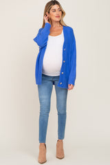 Royal Blue Brushed Button Front Maternity Cardigan