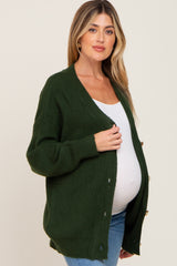 Forest Green Brushed Button Front Maternity Cardigan