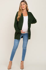 Forest Green Brushed Button Front Maternity Cardigan