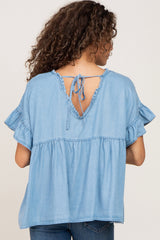 Blue Chambray Ruffle Peplum Blouse