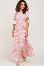 Pink Floral Smocked Tiered Maxi Dress