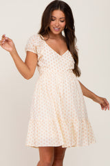 Cream Floral Wrap Puff Sleeve Maternity Dress