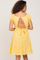 Yellow Floral Wrap Puff Sleeve Dress