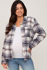 Black Plaid Button Up Maternity Flannel Top