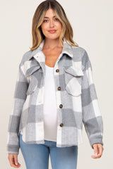 Grey Plaid Knit Maternity Shirt Jacket