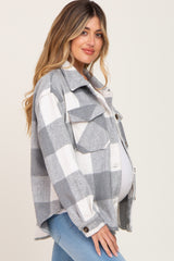 Grey Plaid Knit Maternity Shirt Jacket