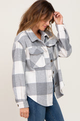 Grey Plaid Knit Shirt Jacket