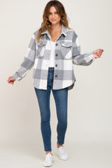 Grey Plaid Knit Shirt Jacket