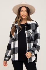 Black Plaid Knit Maternity Shirt Jacket