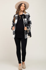 Black Plaid Knit Maternity Shirt Jacket