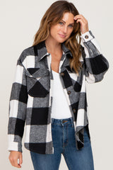 Black Plaid Knit Maternity Shirt Jacket