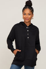 Black Snap Front Button Maternity Hoodie