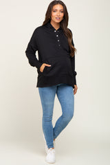 Black Snap Front Button Maternity Hoodie