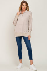 Taupe Snap Front Button Maternity Hoodie