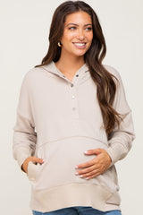 Taupe Snap Front Button Maternity Hoodie