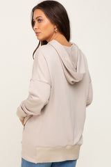 Taupe Snap Front Button Maternity Hoodie