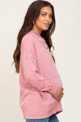 Mauve Snap Front Button Maternity Hoodie