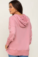 Mauve Snap Front Button Maternity Hoodie