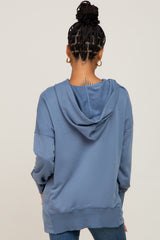 Blue Snap Front Button Hoodie