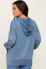 Blue Snap Front Button Maternity Hoodie