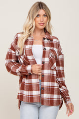 Rust Plaid Maternity Shirt Jacket