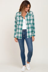 Jade Plaid Frayed Button Up