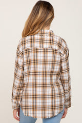 Taupe Plaid Frayed Maternity Button Up