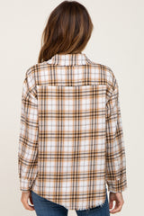 Taupe Plaid Frayed Button Up