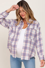 Lavender Plaid Frayed Maternity Button Up