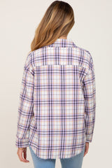 Lavender Plaid Frayed Maternity Button Up