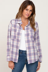 Lavender Plaid Frayed Button Up