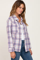 Lavender Plaid Frayed Button Up