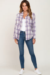 Lavender Plaid Frayed Button Up