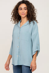 Mint Green Button Front Collared Maternity Blouse