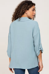 Mint Green Button Front Collared Blouse