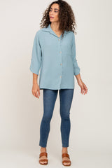 Mint Green Button Front Collared Blouse