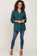 Forest Green Button Front Collared Blouse