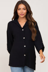 Black Button Front Collared Maternity Blouse