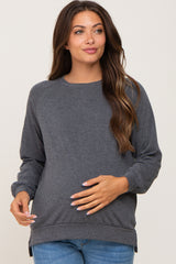 Charcoal Hi-Low Side Slit Long Sleeve Maternity Top