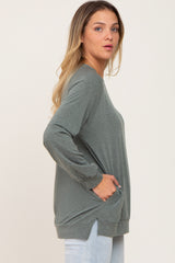 Olive Hi-Low Side Slit Long Sleeve Top