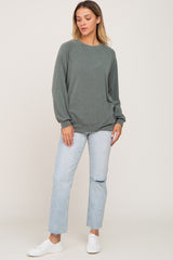 Olive Hi-Low Side Slit Long Sleeve Top