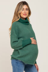 Forest Green Fuzzy Knit Turtleneck Maternity Sweater