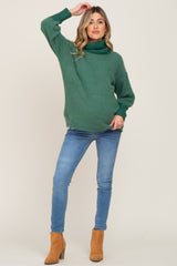 Forest Green Fuzzy Knit Turtleneck Maternity Sweater