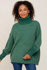 Forest Green Fuzzy Knit Turtleneck Maternity Sweater